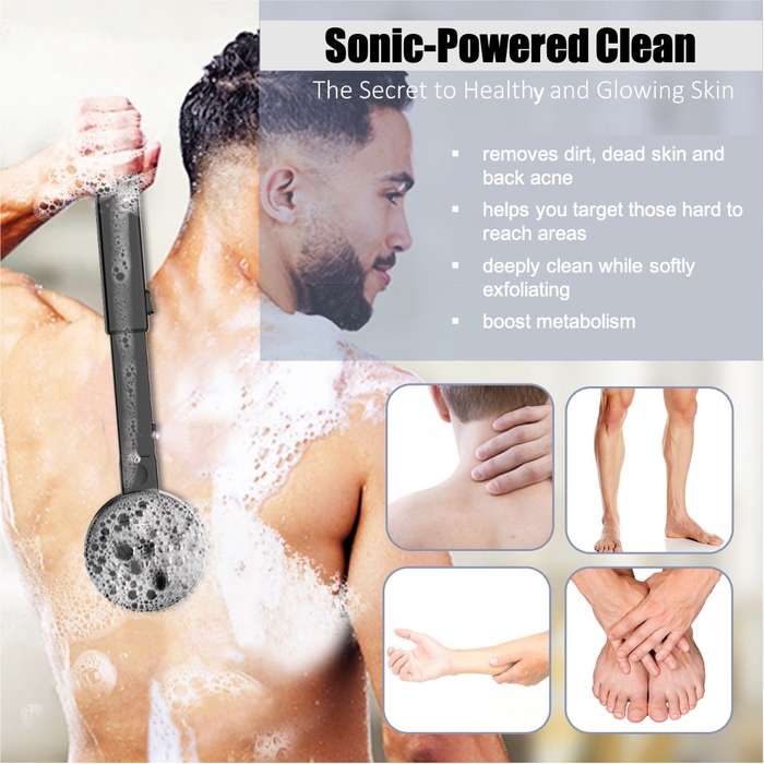 Vibrating Face & Body Scrubber with Retractable Handle