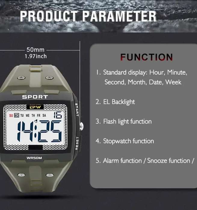 Digital waterproof sports watch