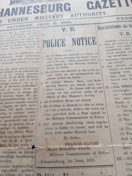 VERY RARE BOER WAR, JOHANNESBURG GAZETTE, DATED JUNE 2nd 1900