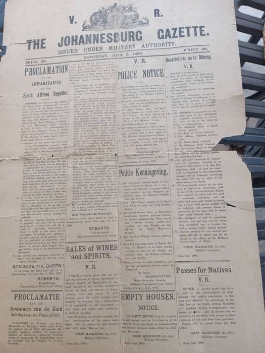 VERY RARE BOER WAR, JOHANNESBURG GAZETTE, DATED JUNE 2nd 1900