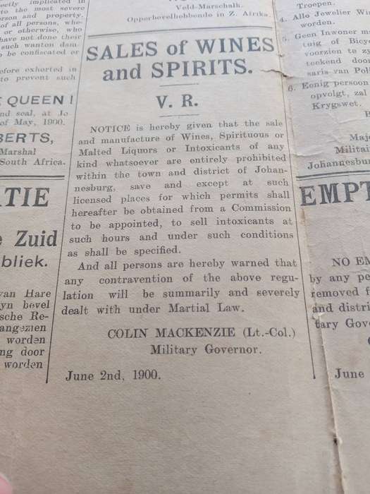 VERY RARE BOER WAR, JOHANNESBURG GAZETTE, DATED JUNE 2nd 1900