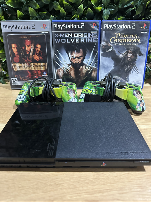 PlayStation 2 Black Console Bundle 4 Games + 2 Ben 10 Remotes + 16MB Memory Card