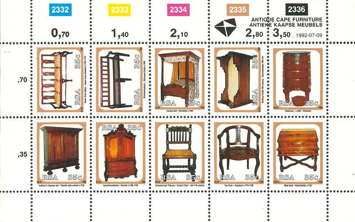 RSA 1992: Antique Cape Furniture Sheetlet of 10 UMM - SACC 777