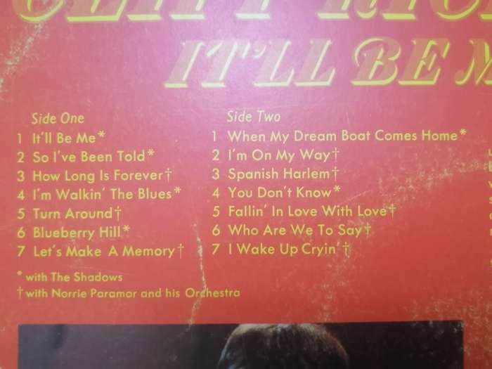 CLIFF RICHARD (IT'LL BE ME) - VINYL IN VERY GOOD  COND. - SEE BELOW FOR INFO.