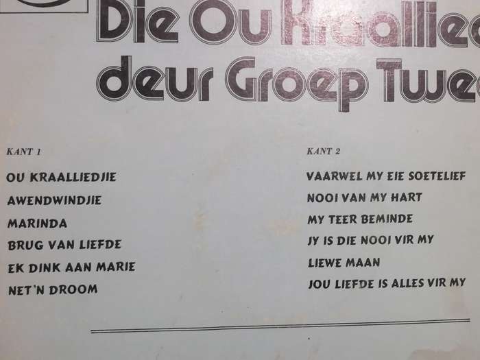 Groep 2, Die ou Kraalliedjie..., Vinyl in very good condition .