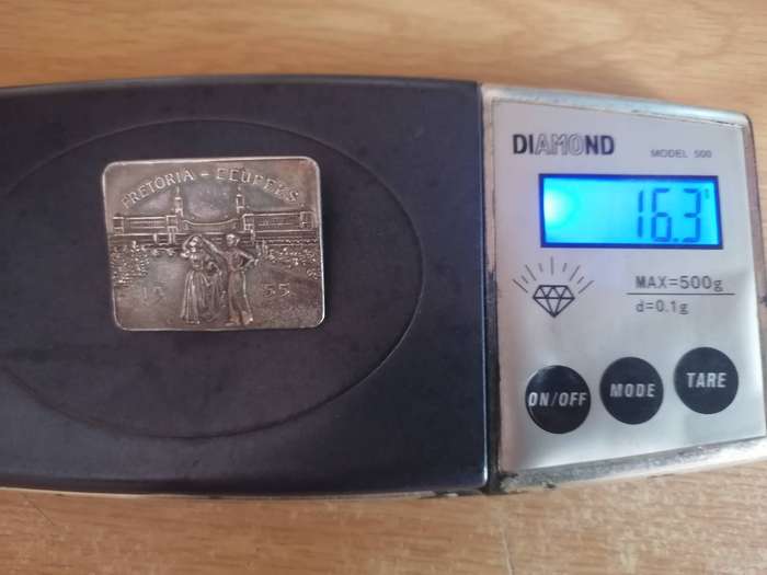 Vintage Sterling Silver Pretoria Eeufees 1955 brooch, 16.2 grams..
