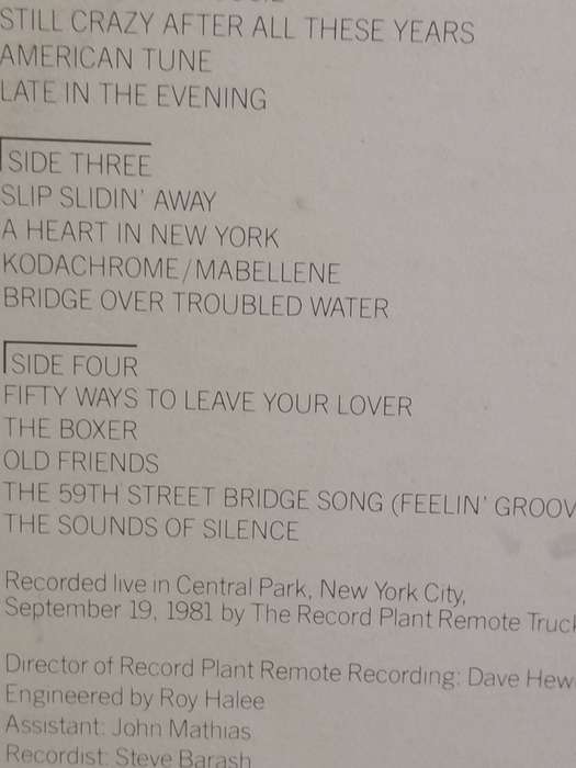 Simon & Garfunkel, Historic Reunion in Central Park, double album, vinyl's very good- .