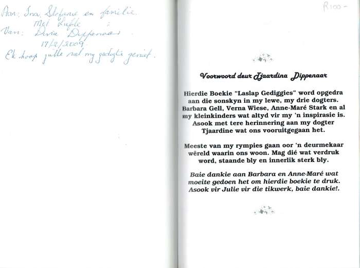 Laslap Gediggies (Tjaardina Dippenaar): scarce. Inscribed by the poet. Graaff-Reinet