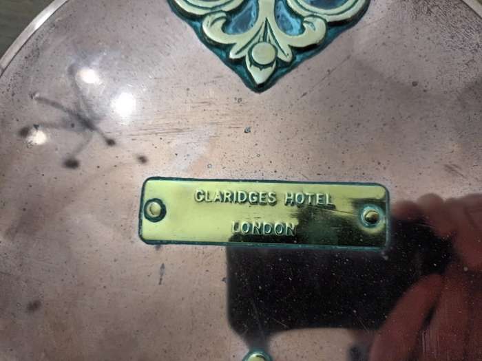 Antique or Vintage Copper and brass bed warmer, Claridge's Hotel London.