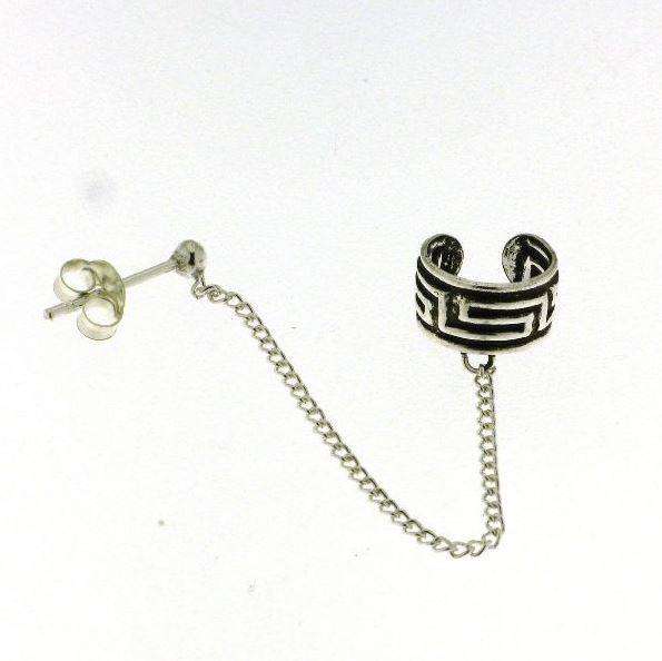 925 Oxi Etched Ear Cuff with Chain + Ball Stud