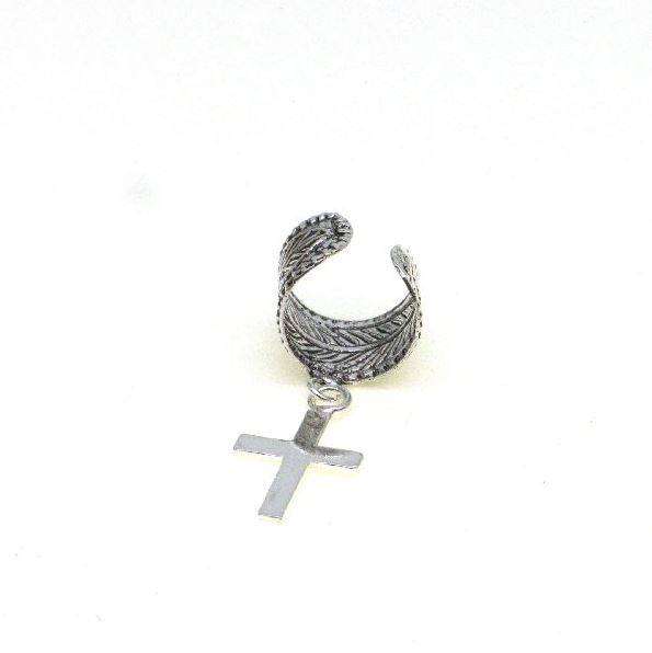 925 Oxi Feather with Hanging Cross Ear Cuff - 27mm