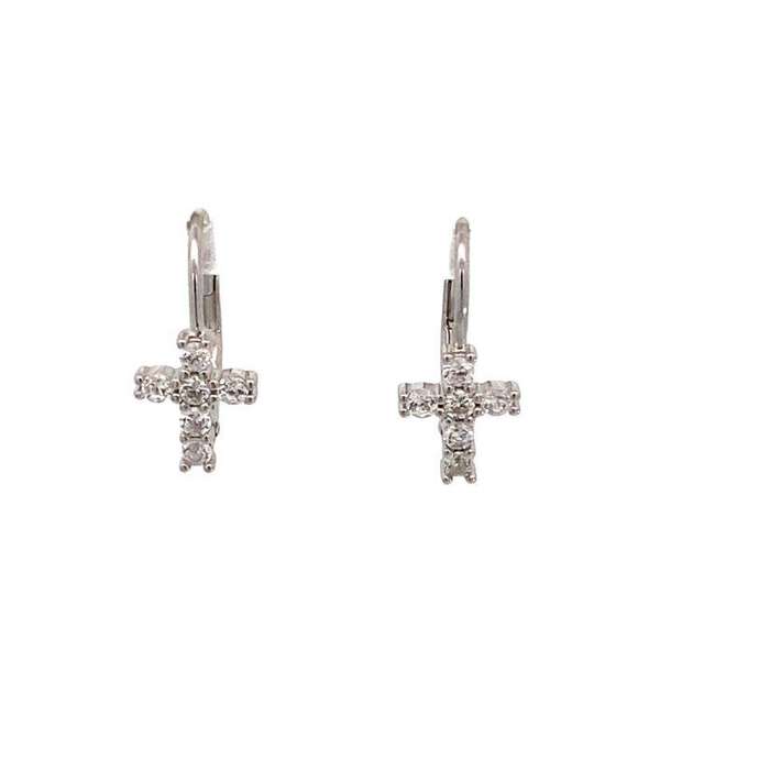925 CZ Pavé Cross Lever Back Earrings - 17x8mm - 1.5g