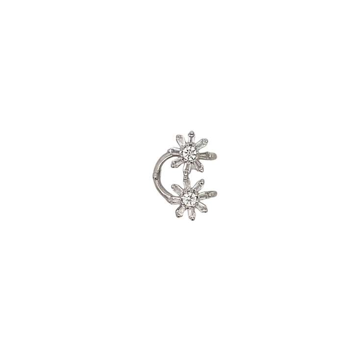 925 Bag CZ Pavé Double Flower Ear Cuff - 16x12mm - 1.1g