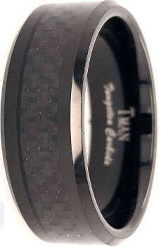 TUNGSTEN BLACK FLAT/BRUSHED STEP CF BAND - 8MM