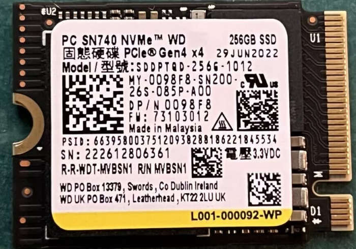 Western Digital PC SN740 NVMe SSD 256GB