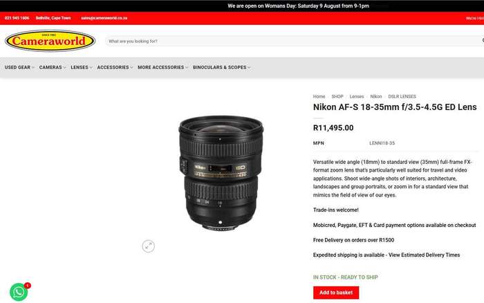 Nikon AF 18-35mm F3.5-4.5D ED Lens