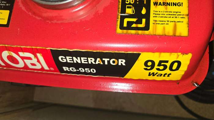 Ryobi RG-950 950W 2-Stroke Pull Start Generator