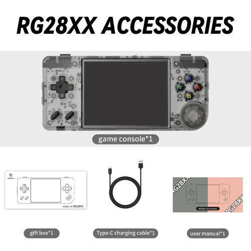 Anbernic RG28XX Portable Retro Handheld Game Console 64GB Black Transparent