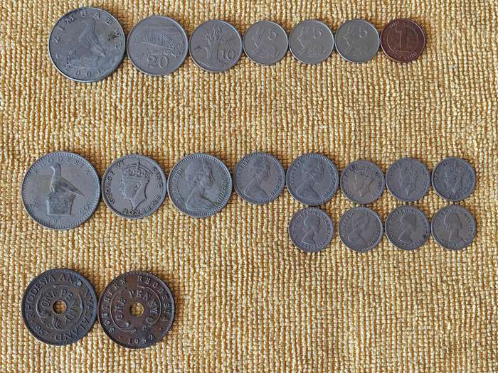Various Zimbabwe coins and Rhodesia coins (21 coins total)
