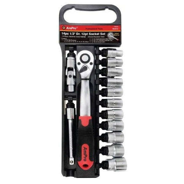 Ampro - 14 Piece 12PT Socket Set (10  24MM) - 1/2 Inch Drive