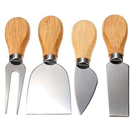 4 Piece Stainless Steel Wooden-Handle Cheese Knife Set
