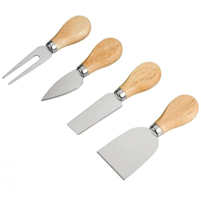4 Piece Stainless Steel Wooden-Handle Cheese Knife Set