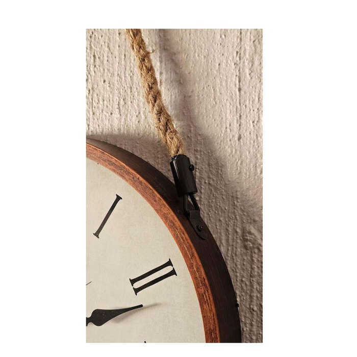 Rustic Rope Wall Hanging Clock - Brown