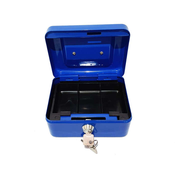 Cash Box - Small Metal with Lock & 2 Keys Blue
