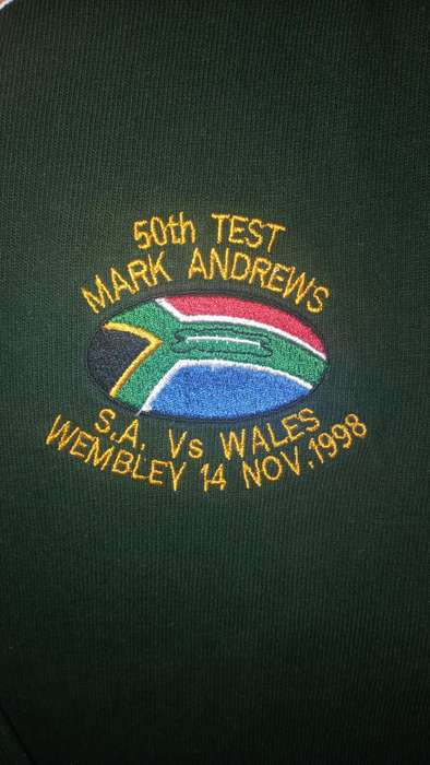 1998 South Africa 'Mark Andrews 50th Test'  Home Rugby Jersey (XL)
