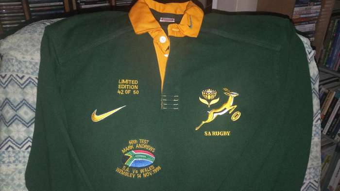 1998 South Africa 'Mark Andrews 50th Test'  Home Rugby Jersey (XL)