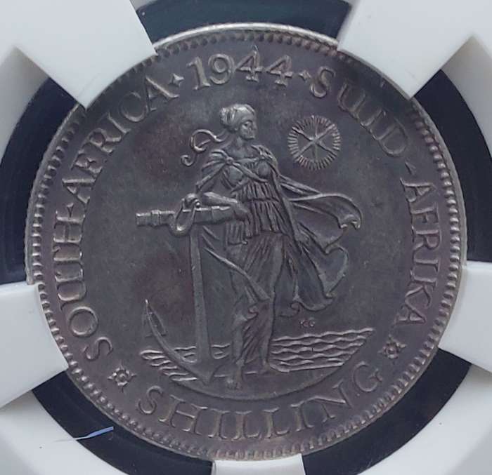 1944 shilling SANGS graded AU50. A very scarce coin!