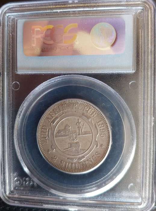 1895 ZAR Silver 2 Shillings, AU53 graded by PCGS