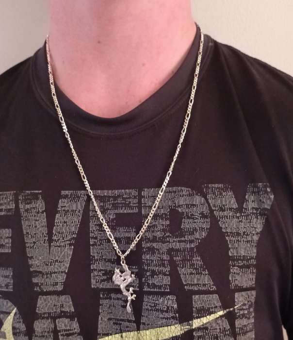 Stunning Sterling Silver Men's 70cm Dragon Necklace. 22g. Pendant 50x25mm.