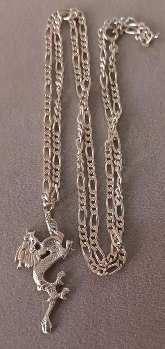 Stunning Sterling Silver Men's 70cm Dragon Necklace. 22g. Pendant 50x25mm.