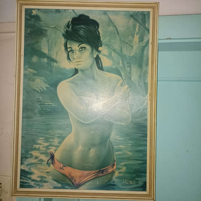 Vintage J. H. Lynch blue lady Print framed Retro Art 1960