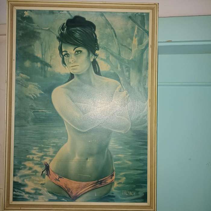 Vintage J. H. Lynch blue lady Print framed Retro Art 1960