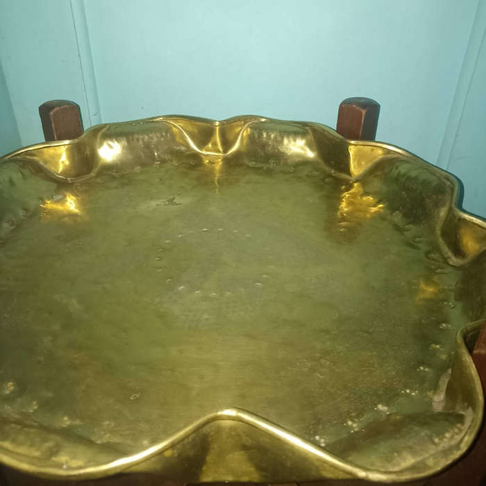 Vintage table with copper pan