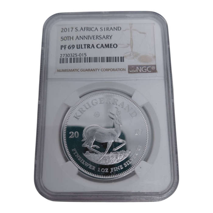 2017 South Africa Silver R1 Krugerrand 50th Anniversary PF69 Ultra Cameo