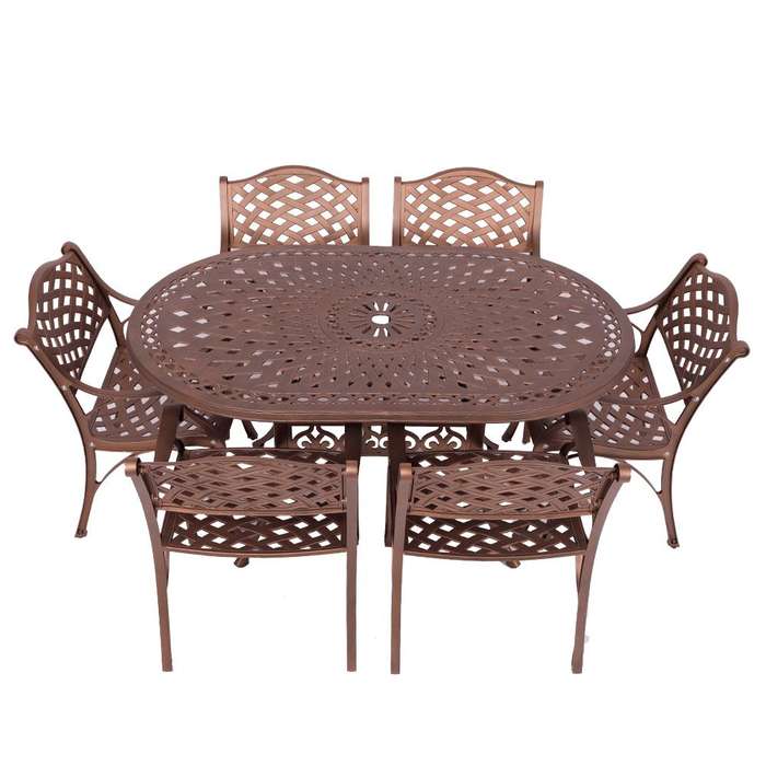 6 Seater Lattice Patio Set, 150x96cm Oval Table