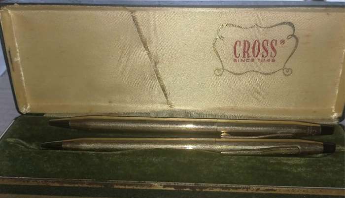 Vintage Cross 1/20 10 kt Rolled Gold Slimline Pen & Clutch Pencil in Pen's Original Box - See Photos