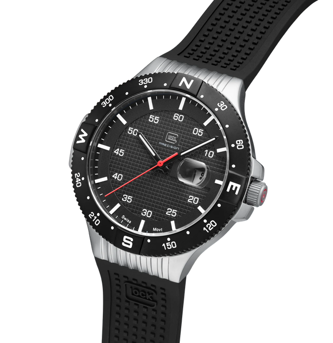Men's Glock Watch With Black Strap And Black Face And Silver Tone Case GW-15-1-22
