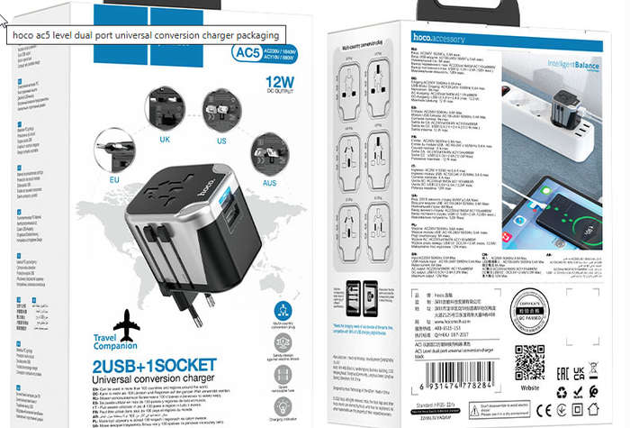 Wall charger AC5 Level with plug converter