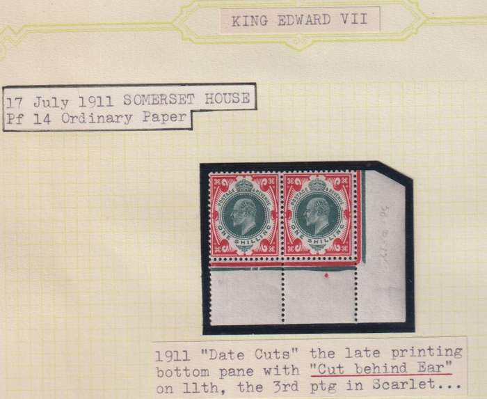 GREAT BRITAIN 1902 KEV11 1/- DARK GREEN & SCARLET SUPERB MINT PAIR  SG 312 CV £480
