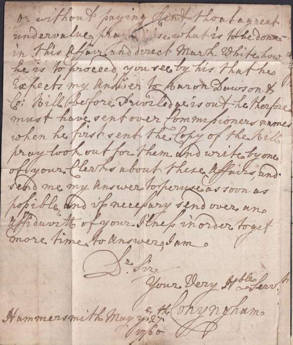 GREAT BRITAIN 1760 1d LONDON "DOCKWRA" FROM LORD CONGYHAM
