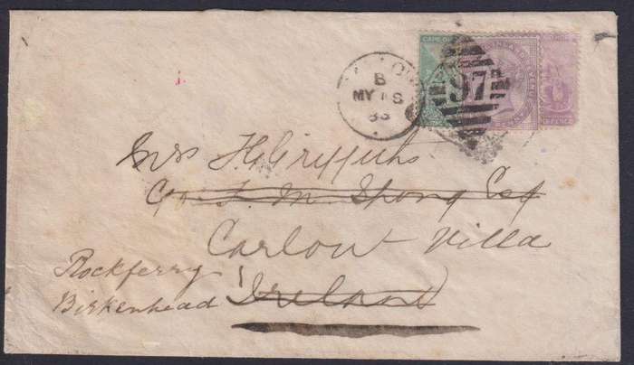 CAPE OF GOOD HOPE 1886 COVER TO UK READDRESSED WITH ADDED BRITISH 1d