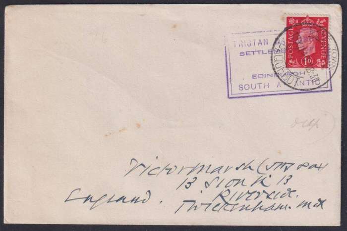 TRISTAN DA CUNHA KGV1 1950 COVER TO ENGLAND