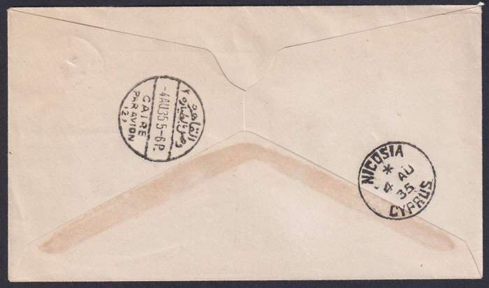 CYPRUS 1935 AIRMAIL CYPRUS-CAIRO-SUPERB!