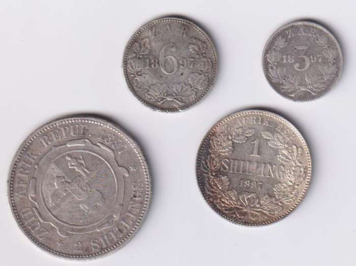 ZAR  1897 Coin Collection - 4 coins - 3d, 6d, 1 Shilling, 2 Shillings