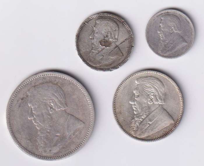 ZAR  1897 Coin Collection - 4 coins - 3d, 6d, 1 Shilling, 2 Shillings