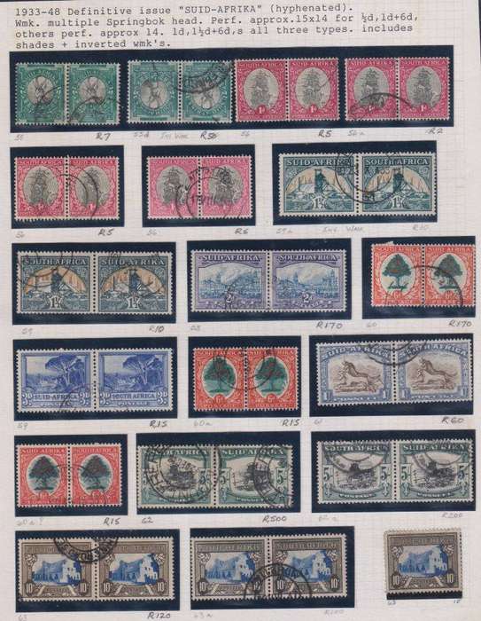 SA 1933-48 1st HYPHENATED DEFINITIVES - A LOVELY USED LOT-HIGH CV